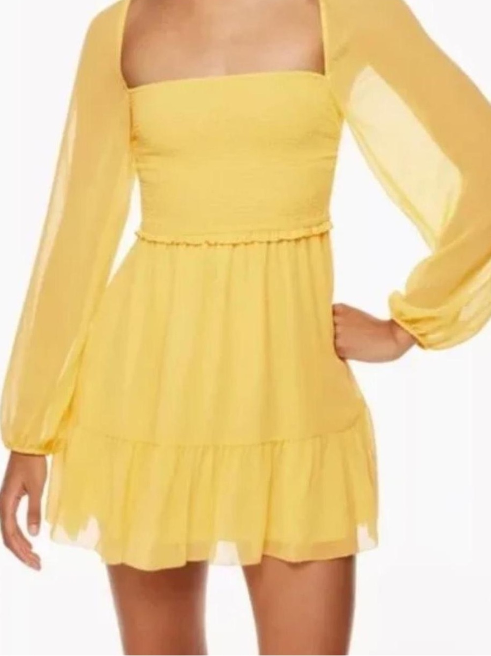 Wilfred Yellow Smocked Square-Neck Mini Dress